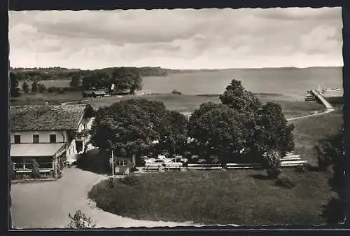 AK Felden /Chiemsee, Gasthaus Fischerstüberl mit Seeblick aus der Vogelschau