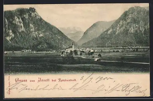 AK Inzell bei Reichenhall, Ortsansicht mit Bergpanorama