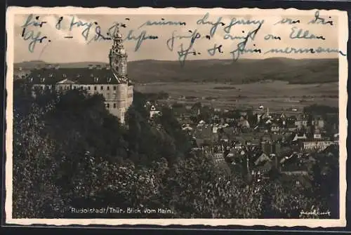 AK Rudolstadt /Th., Ortsansicht vom Hain aus