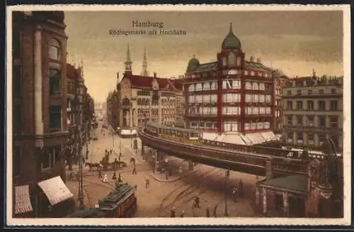 AK Hamburg, Rödingsmarkt mit Hochbahn