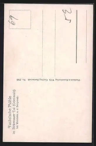 Künstler-AK Weinheim /Bergstrasse, Birkenauer Tal, Fuchssche Mühle bei Vollmond