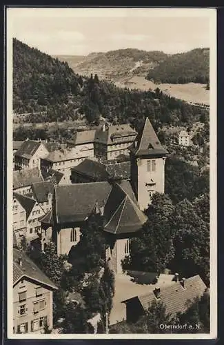 AK Oberndorf a. N., Teilansicht mit Bergpanorama aus der Vogelschau