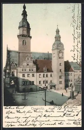 AK Chemnitz, Markt aus der Vogelschau