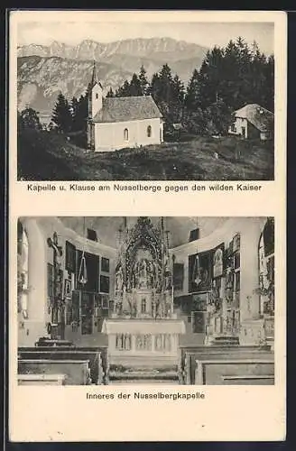 AK Oberaudorf, Kapelle und Klause am Nusselberge gegen den wilden Kaiser