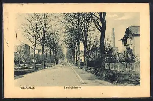 AK Nordwalde, Bahnhofstrasse mit Bäumen