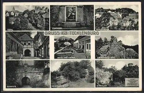 AK Tecklenburg, Hotel Drei Kronen, Schlossberg, Ehrenmal