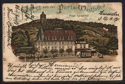 Lithographie Porta Westfalica, Hotel Kaiserhof