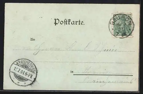 Mondschein-Lithographie Beuron, Ortsansicht bei Nacht