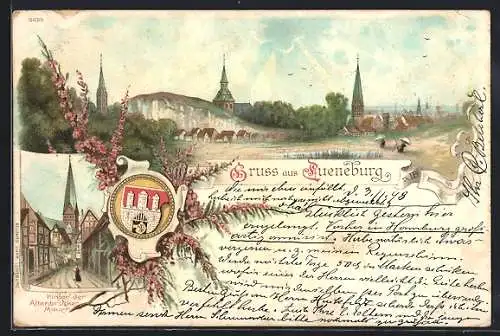 Lithographie Lueneburg, Hinter der Altenbrücker Mauer, Panorama