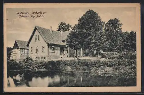 AK Melle, Restaurant Weberhaus von Aug. Pleister mit Teichpartie