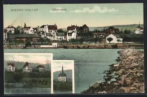 AK Nieder Walluf, Villenviertel, Kirche, Ortspartie