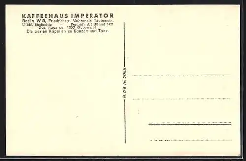 Künstler-AK Berlin, Cafe Imperator bei Nacht, Friedrichstrasse, Mohrenstrasse, Taubenstrasse