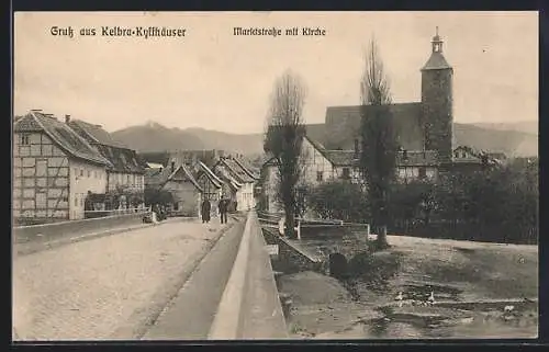 AK Kelbra-Kyffhäuser, Marktstrasse mit Kirche