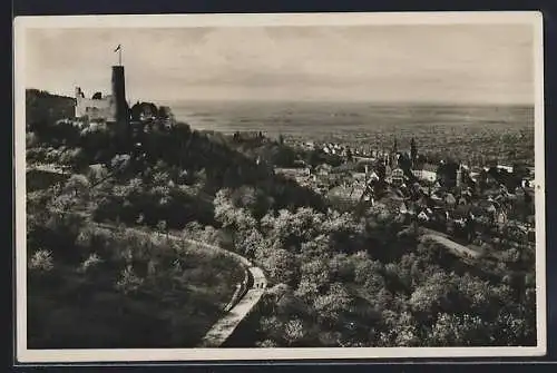 AK Weinheim a. d. B., Panoramablick mit der Ruine