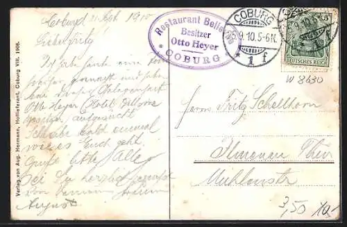 AK Coburg, Generalansicht mit Villenviertel und Veste