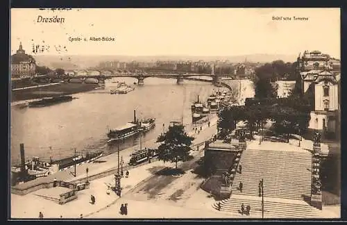 AK Dresden, Carola- und Albert-Brücke, Brühl`sche Terrasse