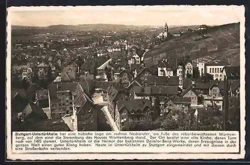 AK Stuttgart-Untertürkheim, Gesamtansicht aus der Vogelschau