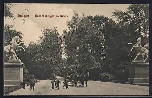 AK Stuttgart, Rossebändiger-Skulpturen v. Hofer