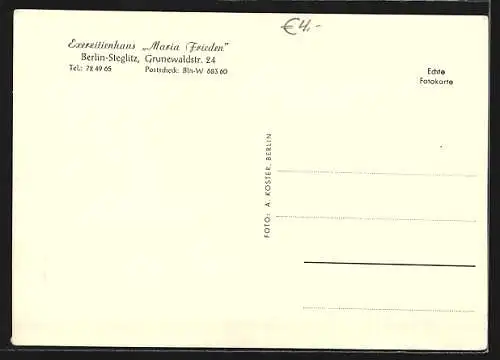 AK Berlin-Steglitz, Exerzitienhaus Maria Frieden, Grunewaldstrasse 24