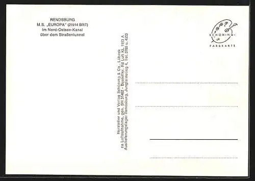 AK Rendsburg, MS Europa im Nord-Ostsee-Kanal über dem Strassentunnel