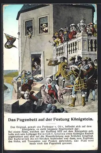 AK Königstein, Das Pagenbett auf der Festung, Wappen, Trompeter