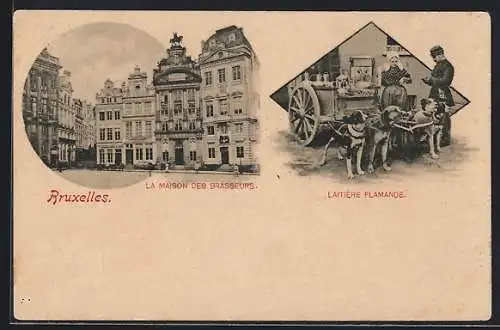 AK Bruxelles / Brüssel, La Maison des Brasseurs, Laitière Flamande, Milchfrau mit Hundegespann