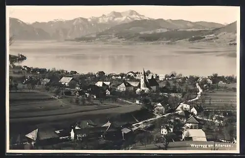 AK Weyregg am Attersee, Ortsansicht aus der Vogelschau