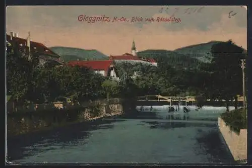 AK Gloggnitz /N.-Oe., Blick vom Rösselsteg auf Schloss