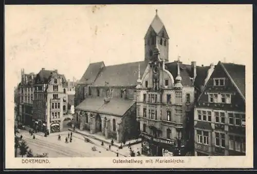 AK Dortmund, Ostenhellweg mit Marienkirche und Restaurant zur Glocke