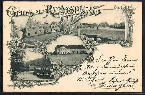 AK Rendsburg, Rathaus, Hauptwache, Paradeplatz