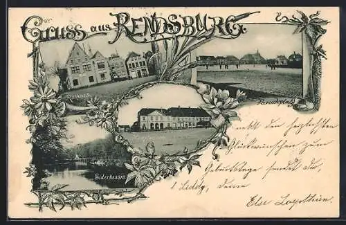 AK Rendsburg, Ansicht Hauptwache und Rathaus