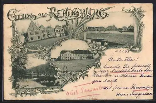 AK Rendsburg, Rathaus, Hauptwache, Paradeplatz