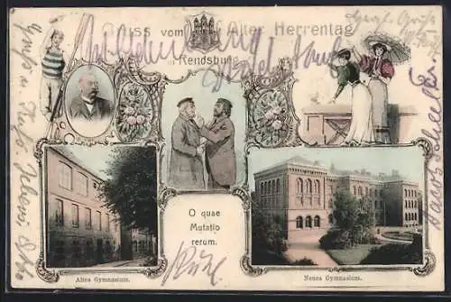 AK Rendsburg, Altes Gymnasium, Neues Gymnasium, Zwei Studenten