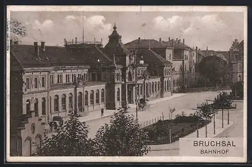 AK Bruchsal, Bahnhof mit Strassenpartie