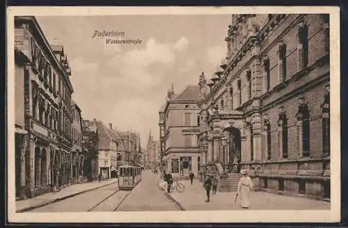 AK Paderborn, Westernstrasse mit Strassenbahn