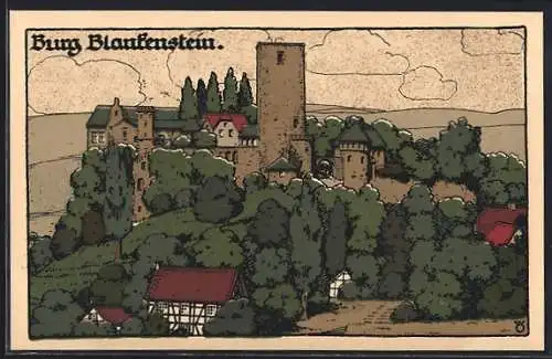 Steindruck-AK Hattingen / Ruhr, Blick zur Burg Blankenstein