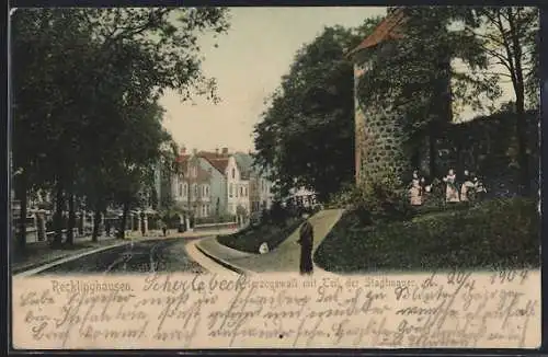 AK Recklinghausen, Herzogswall mit Teil der Stadtmauer