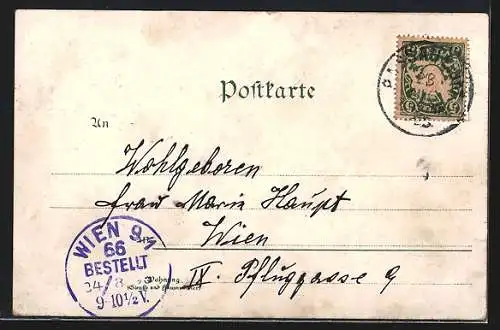 Vorläufer-Lithographie Passau, 1895, Gesamtansicht und Rathaus