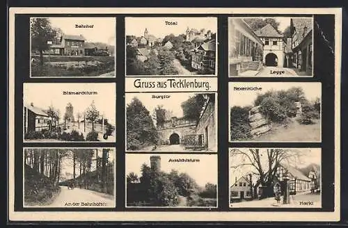 AK Tecklenburg, Bahnhof, Burgtor und Hexenküche