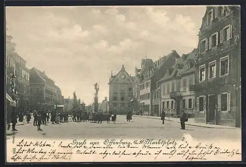 AK Offenburg, Marktplatz mit Leuten