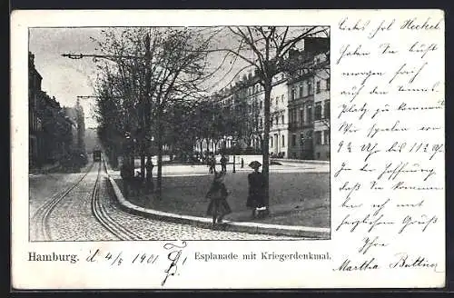 AK Hamburg-Neustadt, Esplanade mit Kriegerdenkmal