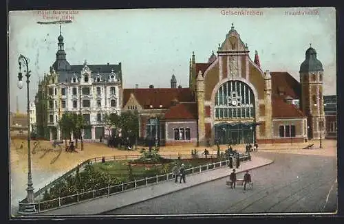 AK Gelsenkirchen, Hauptbahnhof und Hotel Baumeister