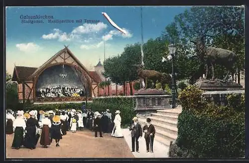 AK Gelsenkirchen, Stadtgarten, Musikpavillon mit Terrasse