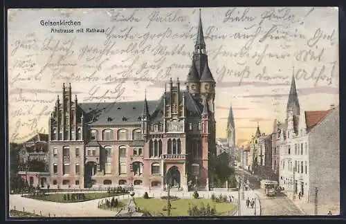 AK Gelsenkirchen, Ahstrasse mit Rathaus