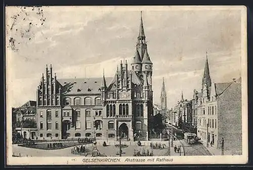 AK Gelsenkirchen, Ahstrasse mit Rathaus