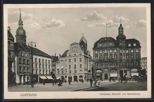 AK Dortmund, Marktplatz mit Reinoldi-und Marienkirche