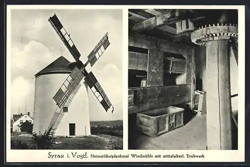 AK Syrau i. Vogtl., Heimatschutzdenkmal Windmühle mit mittelalterl. Triebwerk