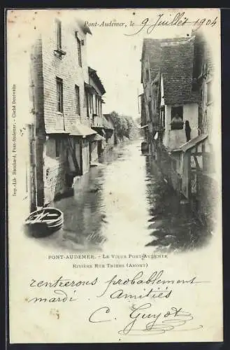 AK Pont-Audemer, Le Vieux Pont-Audemer Rivière Rue Thiers (Amont)