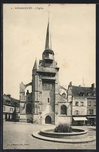 AK Nonancourt, L`Église et la place avec fontaine