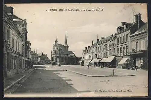 AK Saint-André-de-l`Eure, La Place du Marché et l`église en arrière-plan